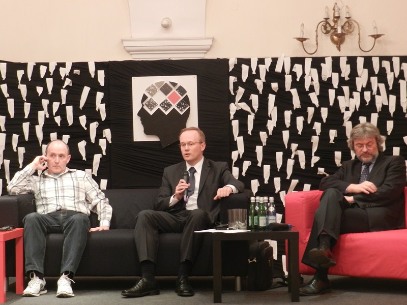 Participants of the debate „Remembrance and numbers” (from the left): Mark Solonin, Lukasz Kaminski, Zbigniew Gluza