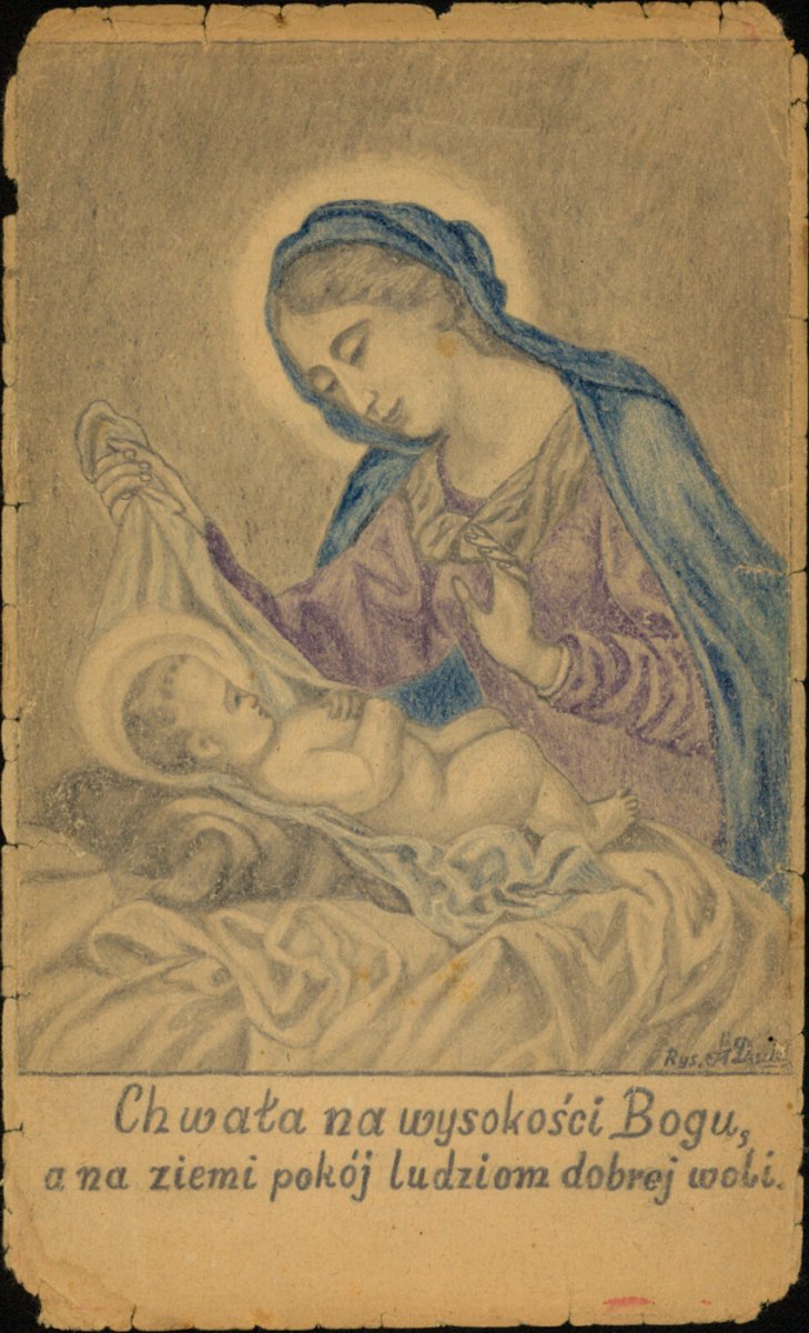 Christmas card from 1946, drawing by Stefan Dutka. From the collection of IPN Archive in Cracow