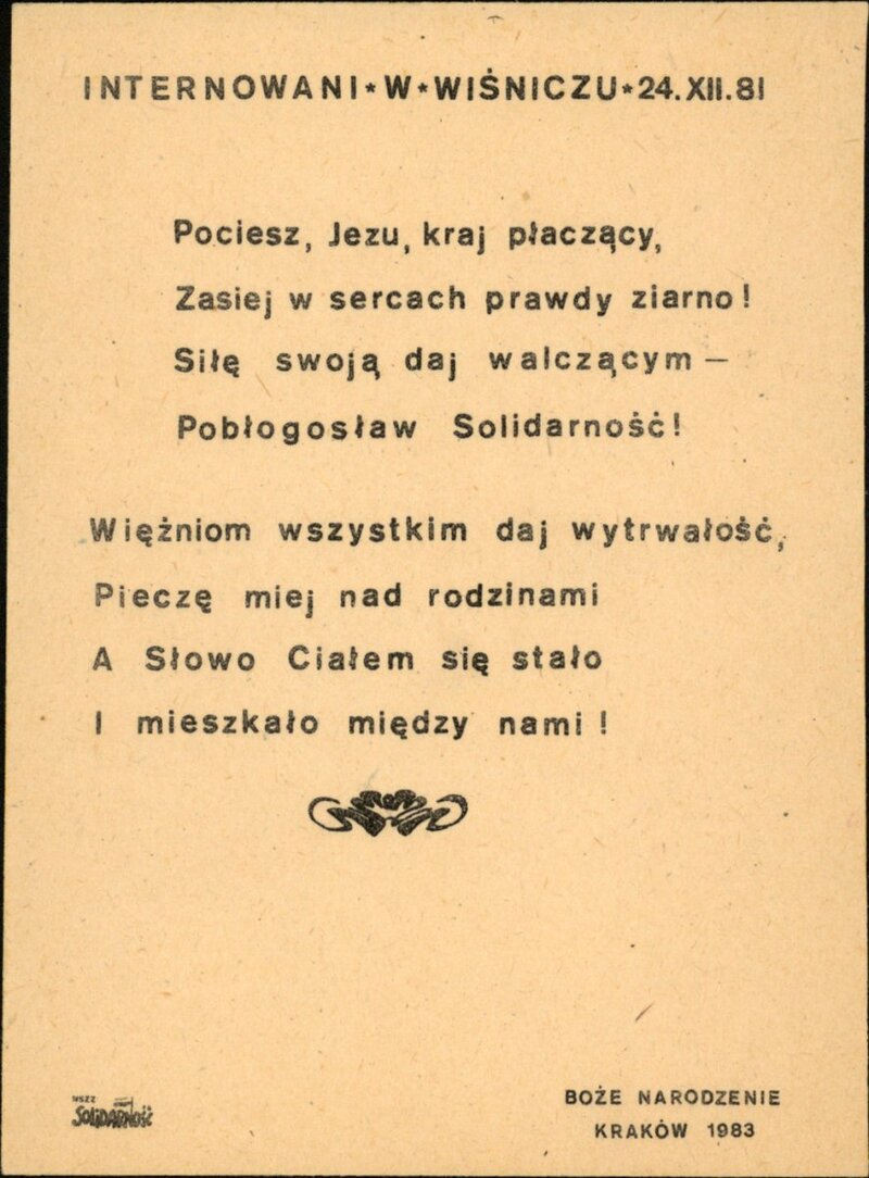 Christmas card from 1983, printed by 'Solidarity' circles. From the collection of the IPN Archive in Cracow