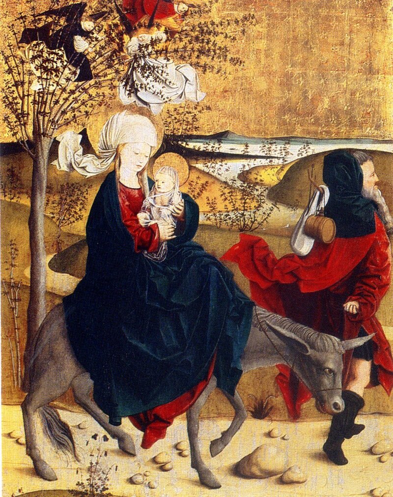 Christmas card. Fragment of the altar from Mondsee Abbey, inner wing, Escape to Egypt scene. End of 15th century. Collection of the IPN Archive in Cracow