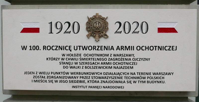 The unveiling of the plaque dedicated to the Volunteer Army of 1920 - Warsaw, 12 August 2020