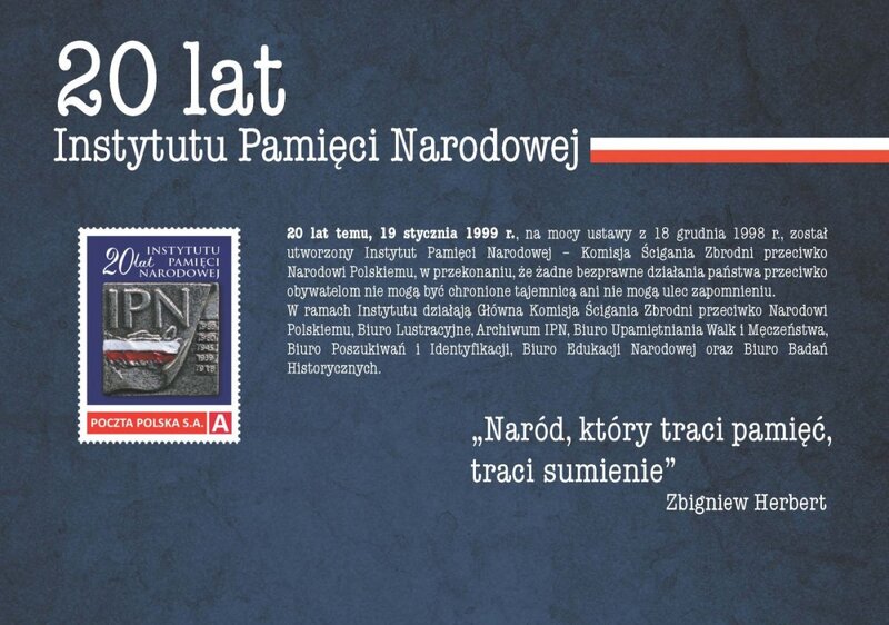 A commemorative stamp to celebrate the 20th anniversary of the establishment of the Institute of National Remembrance
