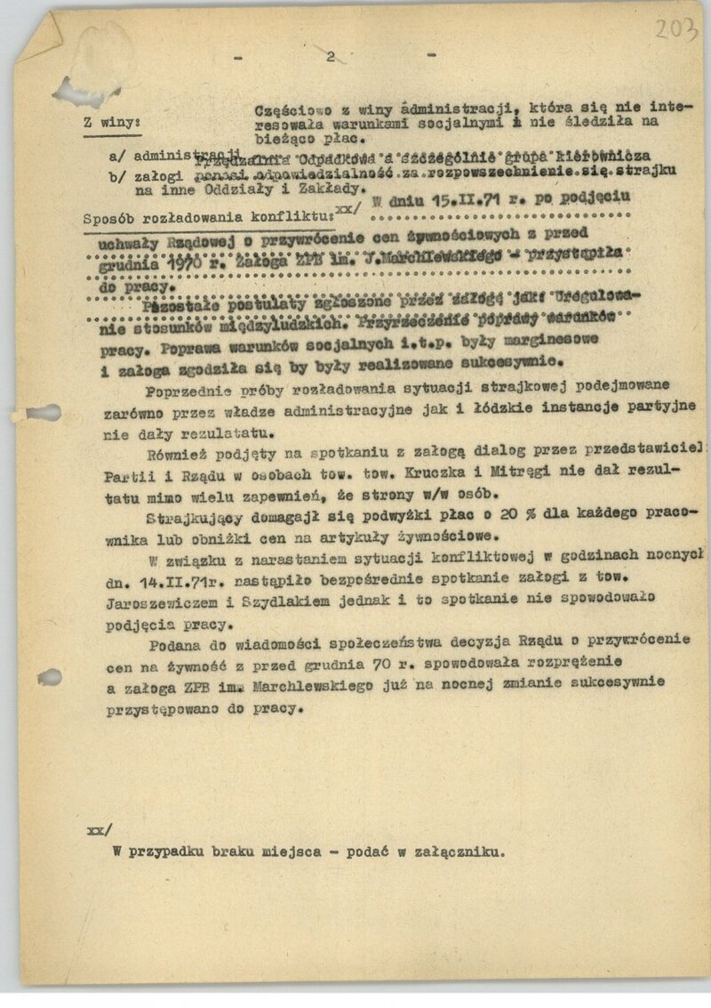 1971 Łódź textile workers strike - archival source