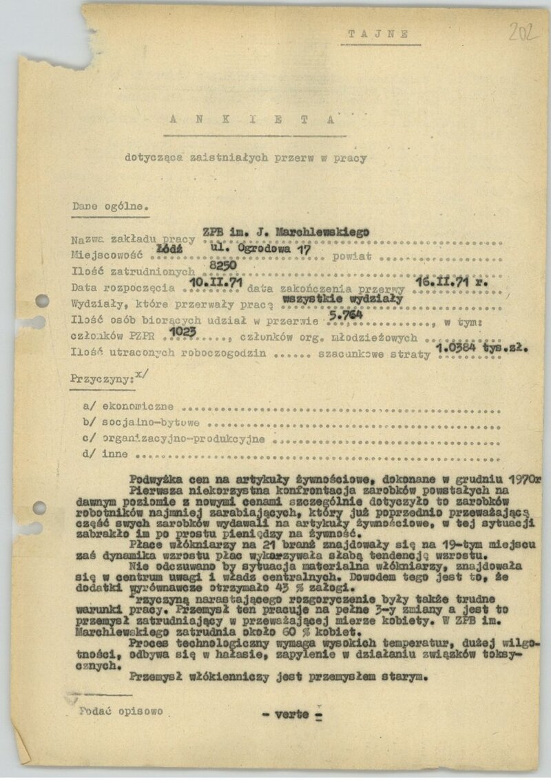 1971 Łódź textile workers strike - archival source