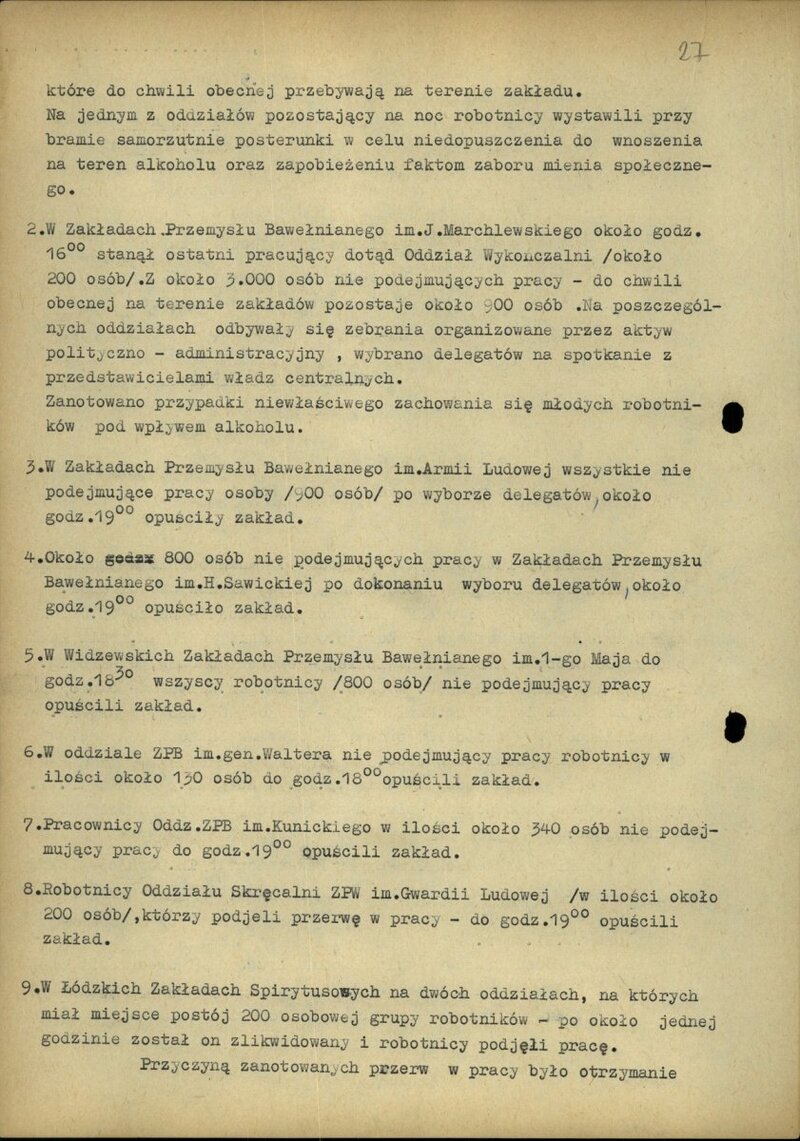 1971 Łódź textile workers strike - archival source
