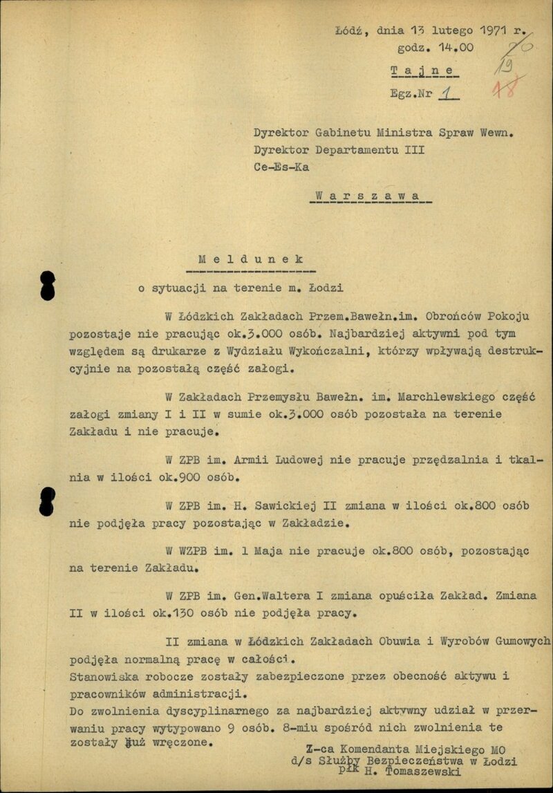 1971 Łódź textile workers strike - archival source