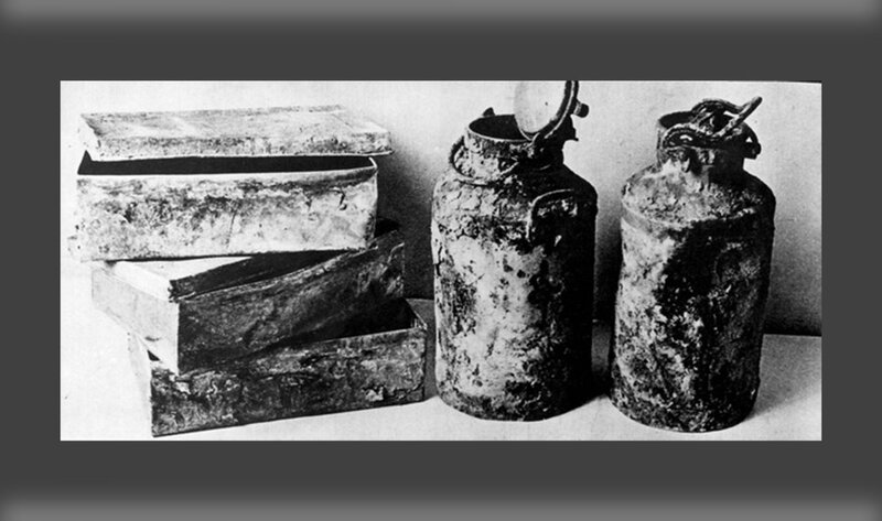 Boxes and milk cans that held part of the Ringelblum Archive