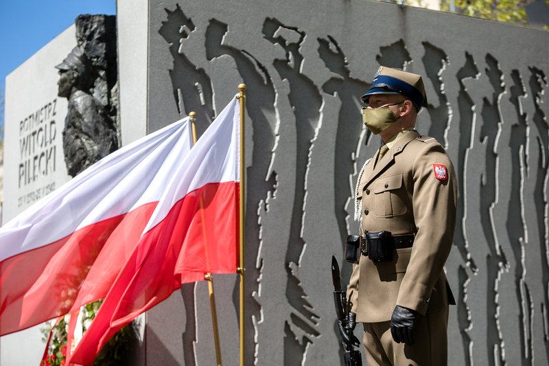 Commemorative celebrations at the Monument to Witold Pilecki on the 120th anniversary of his birth, Warsaw 13 May 2021
