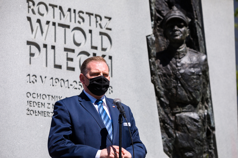 Commemorative celebrations at the Monument to Witold Pilecki on the 120th anniversary of his birth, Warsaw 13 May 2021