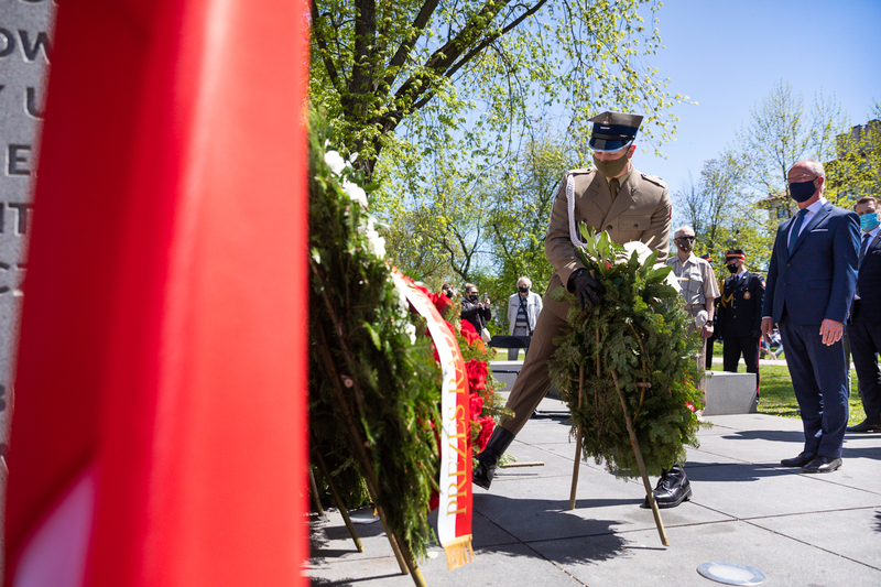Commemorative celebrations at the Monument to Witold Pilecki on the 120th anniversary of his birth, Warsaw 13 May 2021