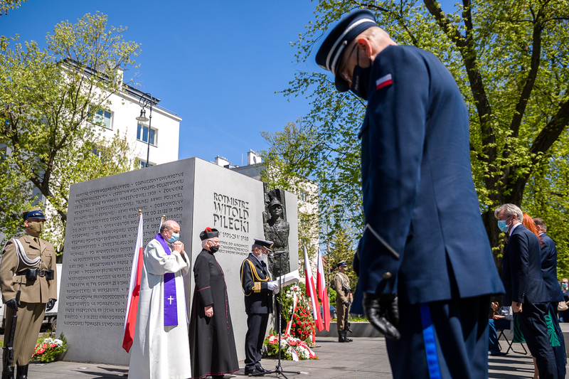 Commemorative celebrations at the Monument to Witold Pilecki on the 120th anniversary of his birth, Warsaw 13 May 2021
