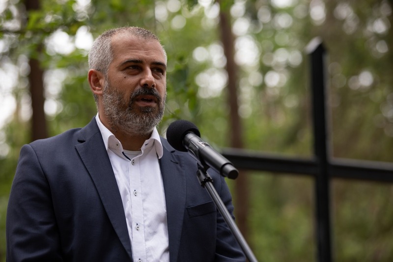 The IPN Karol Nawrocki in a press conference on the discovery of the grave of Soldau victims