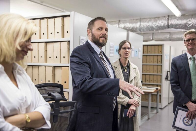 US Deputy Chief of Mission, Daniel Lawton visits the IPN Archive, Warsaw 7 August 2023; Photo: Katarzyna Adamów IPN