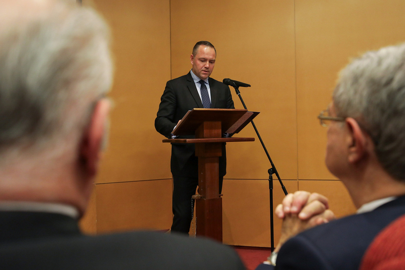 The IPN President Karol Nawrocki, PhD. at "The Good Samaritans from Markowa" exhibition presented in Rosario, Argentina – 14 September 2023; photo: M. Bujak (IPN)