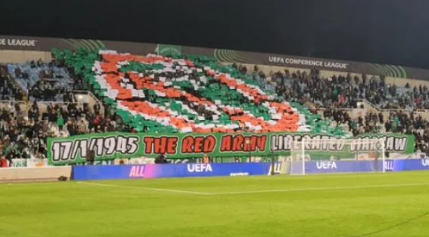 Scandalous tifo by Omonia Nicosia fans during the match against Legia Warsaw