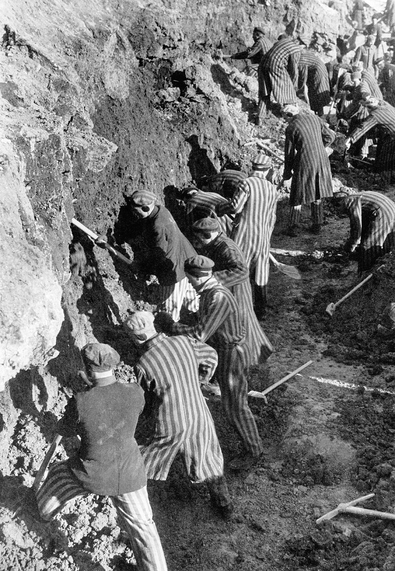 Propaganda photo at the clay pit, February 1941, Bundesarchiv Bild 183-78612-0004, KZ Sachsenhausen, Häftlinge bei Erdarbeiten.jpg