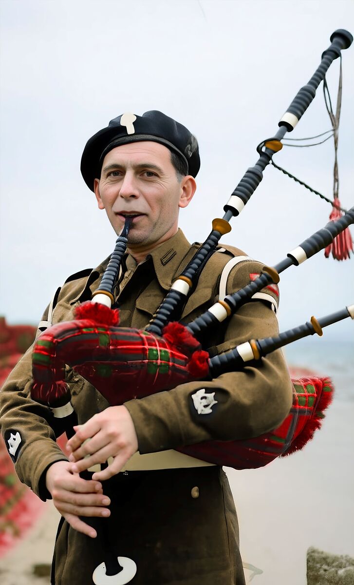 A piper of the band of the 2nd Kratkowane Lwiątka Grenadier Battalion, 4th Infantry Division, Scotland, 1945, (photo: NAC)